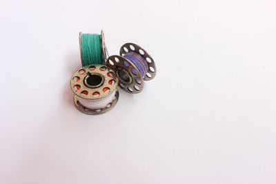 High angle view of buttons on table