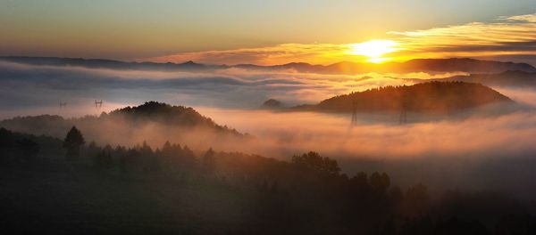 Scenic view of landscape against sky during sunset