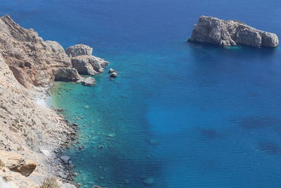 High angle view of sea and rocks