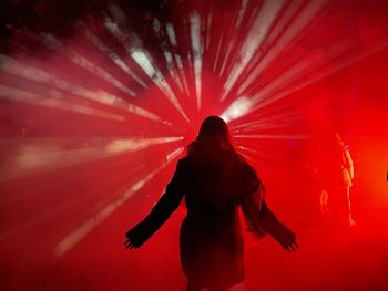 Rear view of woman standing at music concert