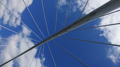 Low angle view of cables against blue sky