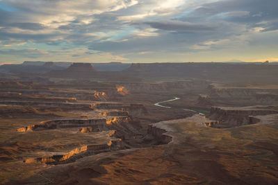 High angle view of landscape against cloudy sky