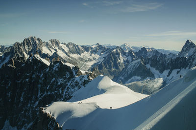 Scenic view of snow covered mountains against sky