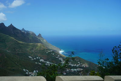 Scenic view of sea against blue sky