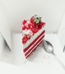 High angle view of dessert in plate on table