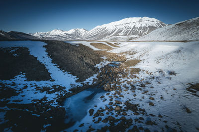 Scenic view of snowcapped mountains against sky