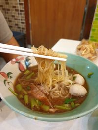 High angle view of soup in bowl