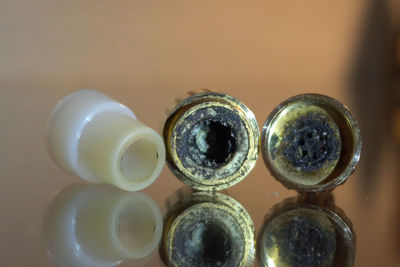 Close-up of coins on table