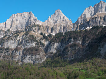 Scenic view of rocky mountains against clear sky