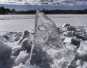 Close-up of frozen sea against sky