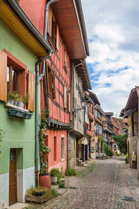 Picturesque historical street in eguisheim, alsace, france