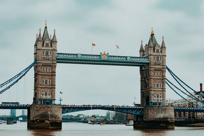 View of bridge over river against cloudy sky