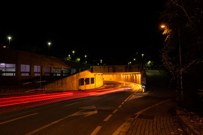 Light trails on road at night