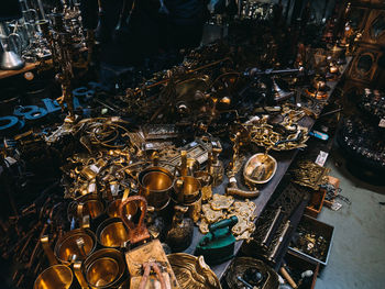 Close-up of antiques for sale at store