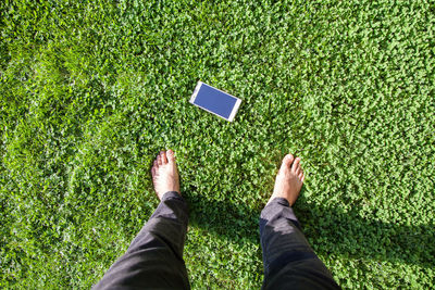 Low section of man standing by plants