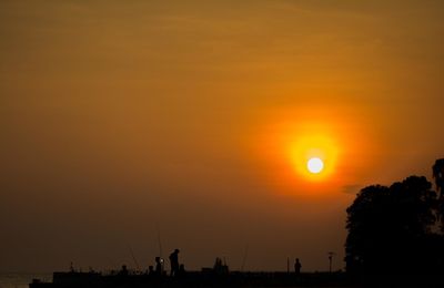 Silhouette trees against orange sky during sunset