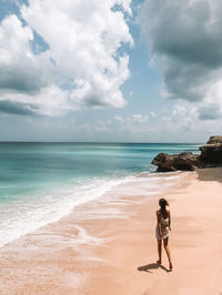 Full length of man standing on beach against sky