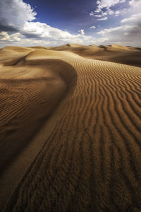 Sand dunes in desert against sky