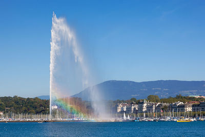 Panoramic view of sea against rainbow in sky