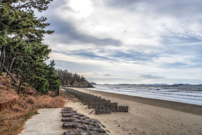 Scenic view of beach against sky