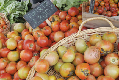 High angle view of fruits for sale at market stall