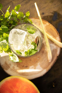 High angle view of food on table