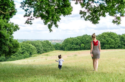 Mother and daughter in a park in summer