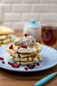 Close-up of dessert in plate on table