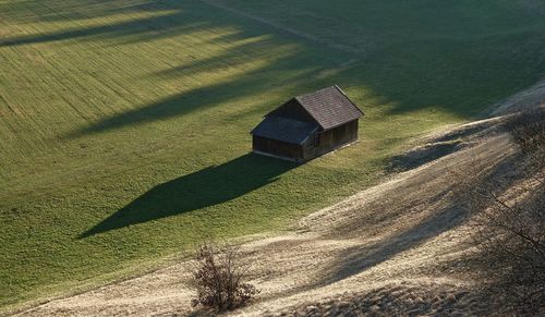 High angle view of shadow on field