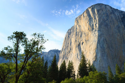 Low angle view of rock formations against sky