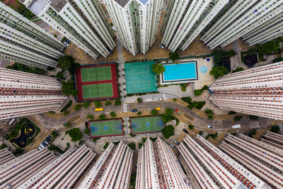 High angle view of buildings in city