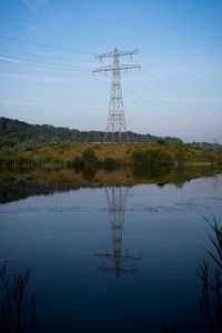 Reflection of electricity pylon in water