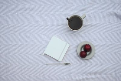 High angle view of coffee on table