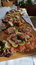 High angle view of food in plate on table