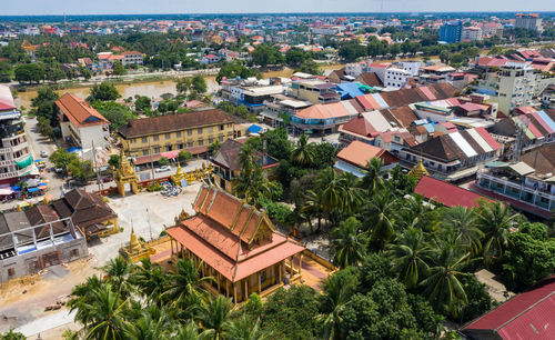 High angle view of buildings in city