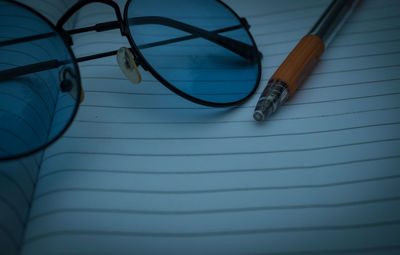 High angle view of eyeglasses on table
