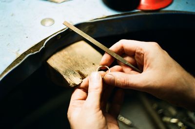 Midsection of person working