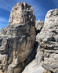 Low angle view of rock formation against sky