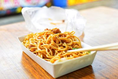 Close-up of meal served on table