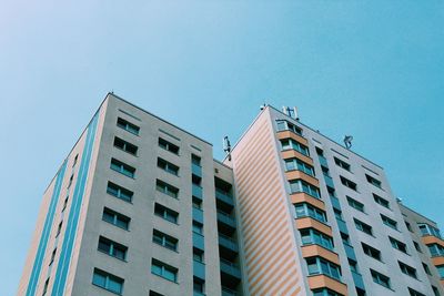 Low angle view of buildings against clear sky