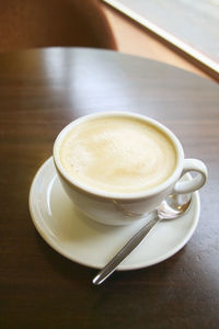 High angle view of coffee on table