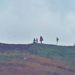 People standing on grassy field