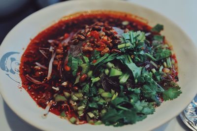 High angle view of meal served in bowl