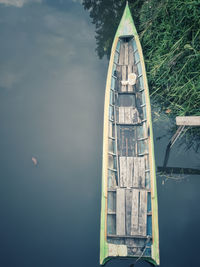 High angle view of boat moored on lake