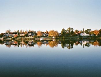 Scenic view of lake against clear sky
