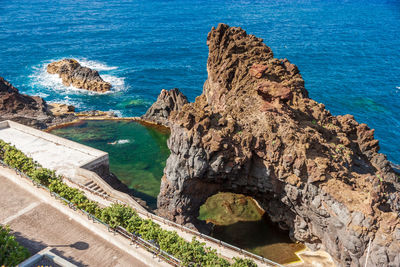 High angle view of rocks on beach