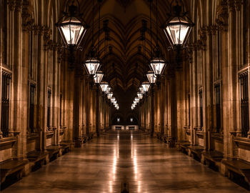 Illuminated corridor at night