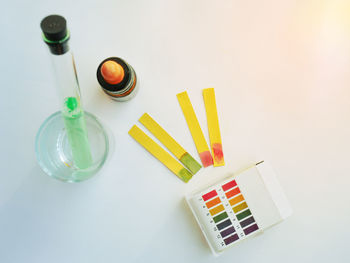 High angle view of paintbrushes on table