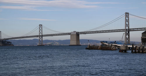 View of suspension bridge over sea