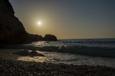 Scenic view of sea against clear sky during sunset